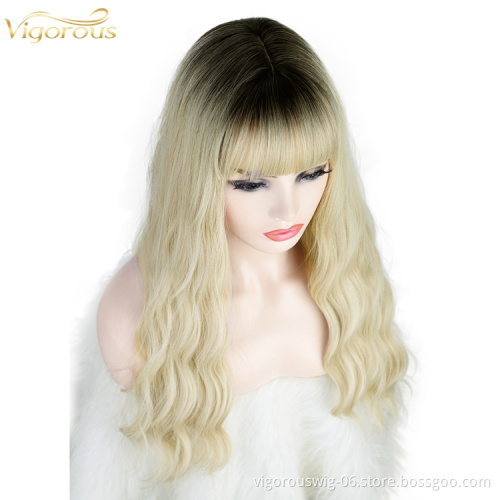 Vigorous wholesale synthetic wig vendor ombre long and bob blonde curly wave hair wigs for white women cosplay party wigs